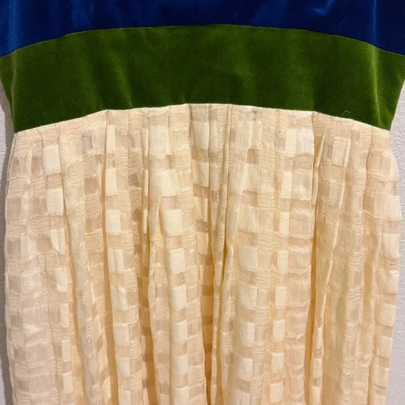 Anthropologie Madchen Velvet Bodice Flocked Silk Dress Cotton Medieval